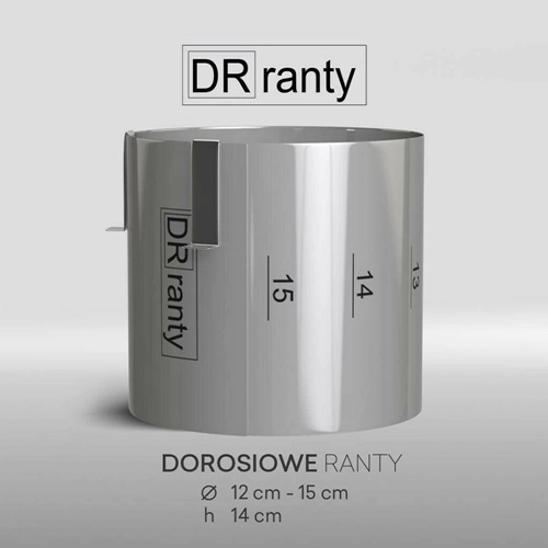 Opaska rant obręcz do tortu ciasta forma regulowana podziałka średnica od 12 do 15 cm wysokość 14 cm Dorosiowe Ranty